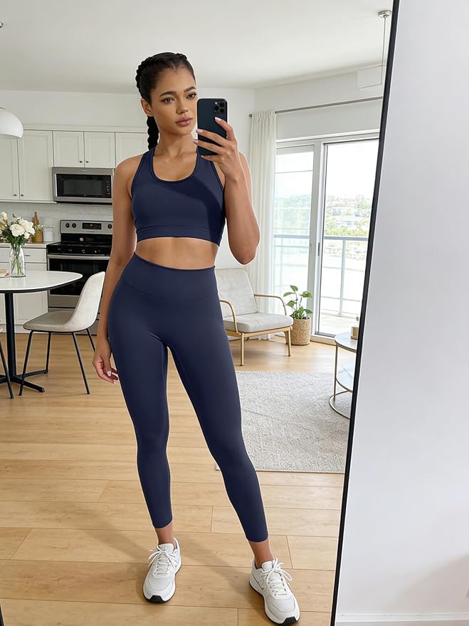 Workout Sets for Women 2 Piece High Waisted Seamless Leggings with Padded Stretchy Sports Bra Sets Gym Clothes
