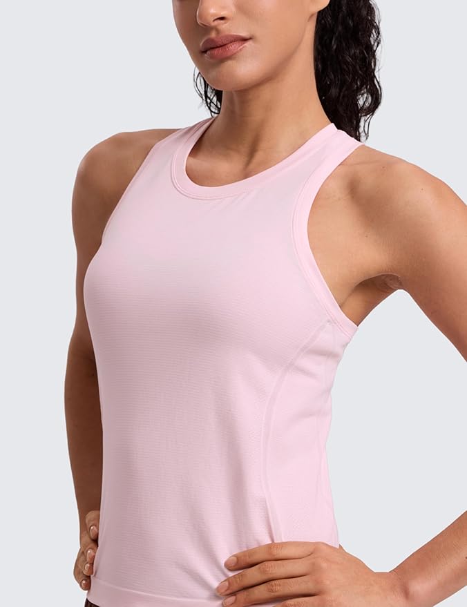 CRZ YOGA Seamless Workout Tank Tops for Women - Athletic Running Gym Sleeveless Shirts Crewneck Racerback Breathable