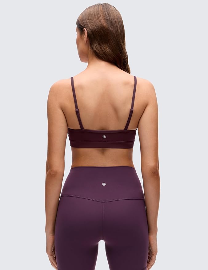 CRZ YOGA Butterluxe V-Neck Sports Bras for Women - Adjustable Thin Straps Padded Yoga Top Basic Wireless Camisole