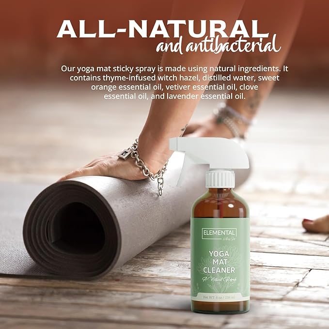 Elemental Wellness Yoga Mat Cleaner Spray – Natural Deodorizer with Essential Oils – Non-Toxic, Fresh Scent – Safe for All Mats, Gym Equipment & Accessories – 8 oz