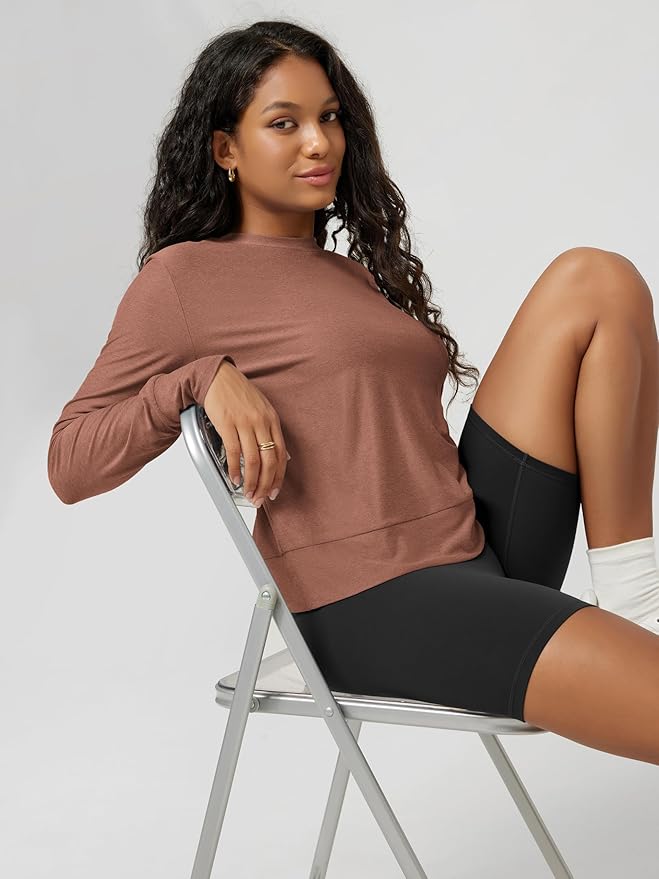 ODODOS Women's Long Sleeve Crewneck Tee - Ultra-Soft odSTRATUM Tech Performance T-Shirts UPF 50+ Daily Pullover Tops
