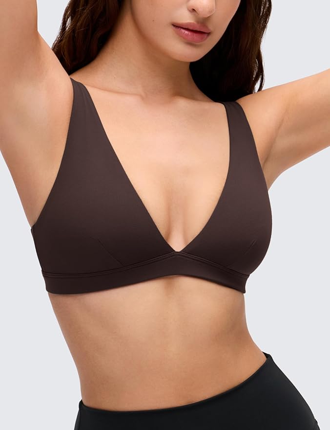 CRZ YOGA Butterluxe Soft Double Lined Deep V Neck Sports Bras for Women - Open Back Yoga Crop Top Casual Non Padded