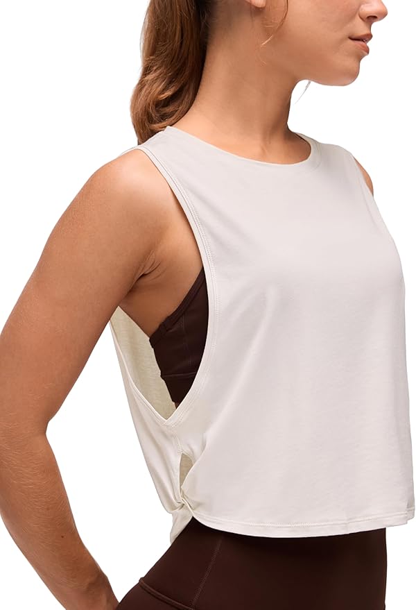 CRZ YOGA Pima Cotton Large Armhole Tank Tops for Women - Workout Sport Athletic Yoga Running Gym Loose Crop Sleeveless Shirts