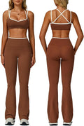 ABOCIW Workout Sets for Women 2 Piece Color Block Strappy Sports Bra High Waist Flare Leggings Gym Yoga Pilates Outfits