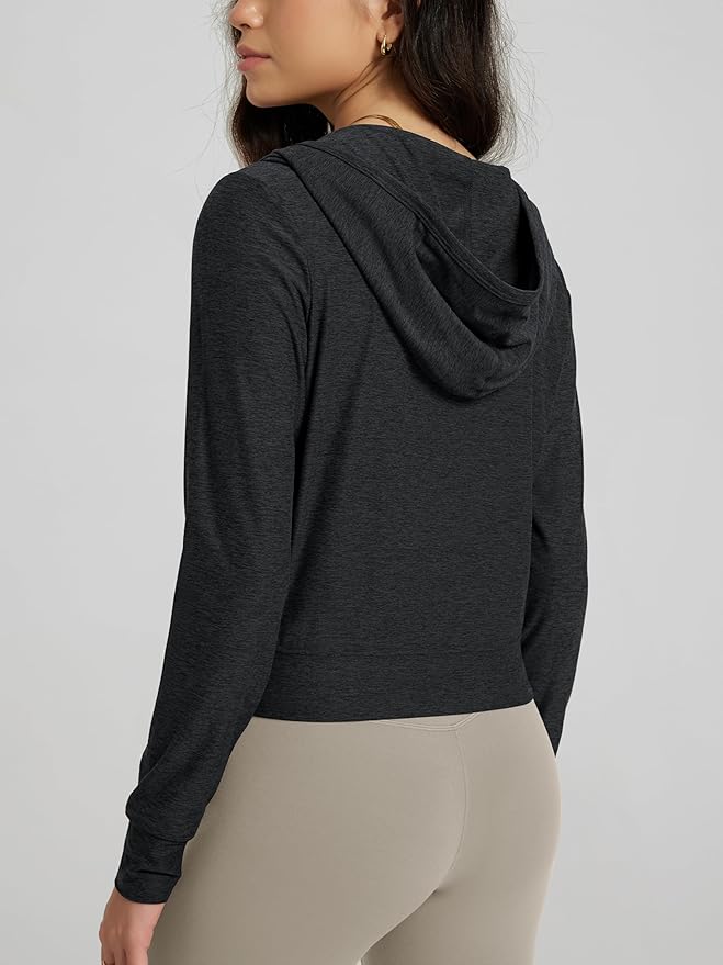 ODODOS Women's Full-Zip Cropped Hoodie - odSTRATUM Tech Ultra Soft UPF 50+ Hooded Jacket with Pockets