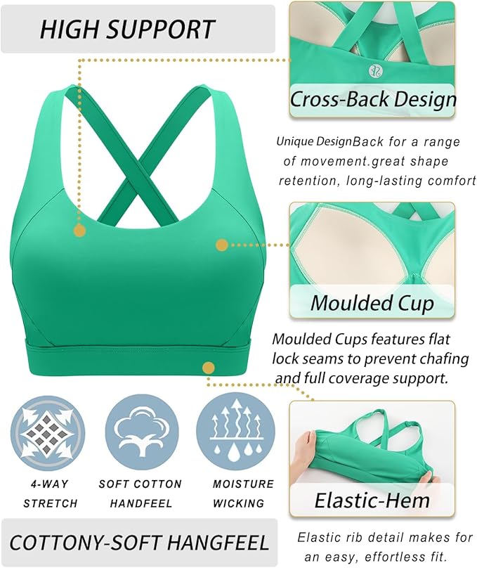 RUNNING GIRL Sports Bra for Women High Support,Molded Cup Strappy Running Sports Bras with Sewn in Pads