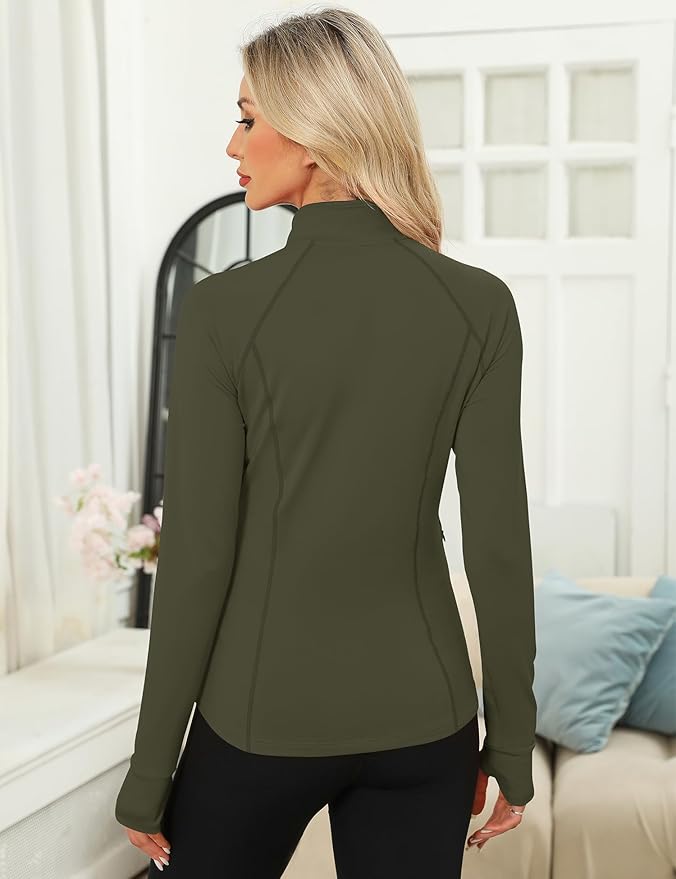 LOMON Women's Long Sleeve Athletic Tops Quarter Zip Workout Shirts Turtle Neck Fall Compression Shirt with Thumb Hole