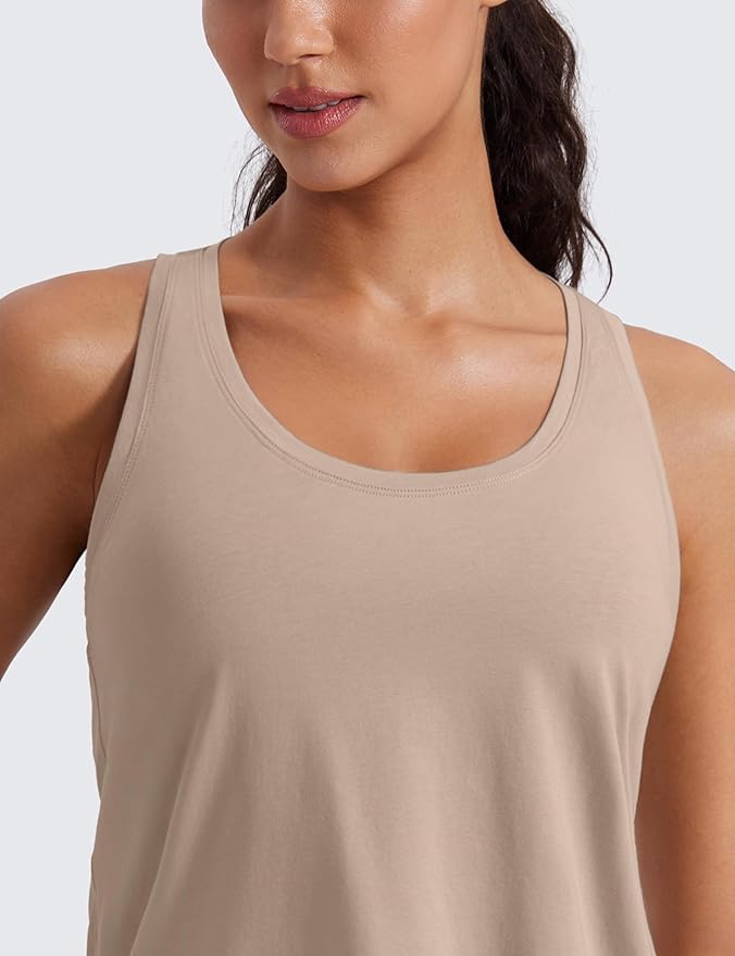 CRZ YOGA Pima Cotton Racerback Tank Tops for Women - Workout Athletic Casual Soft Scoop Neck Sleeveless Shirts