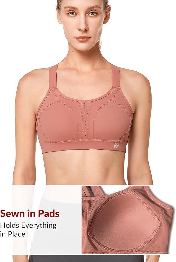 Yvette Sports Bra High Impact Adjustable Criss Cross Back, Full Support for Large Bust No Bounce