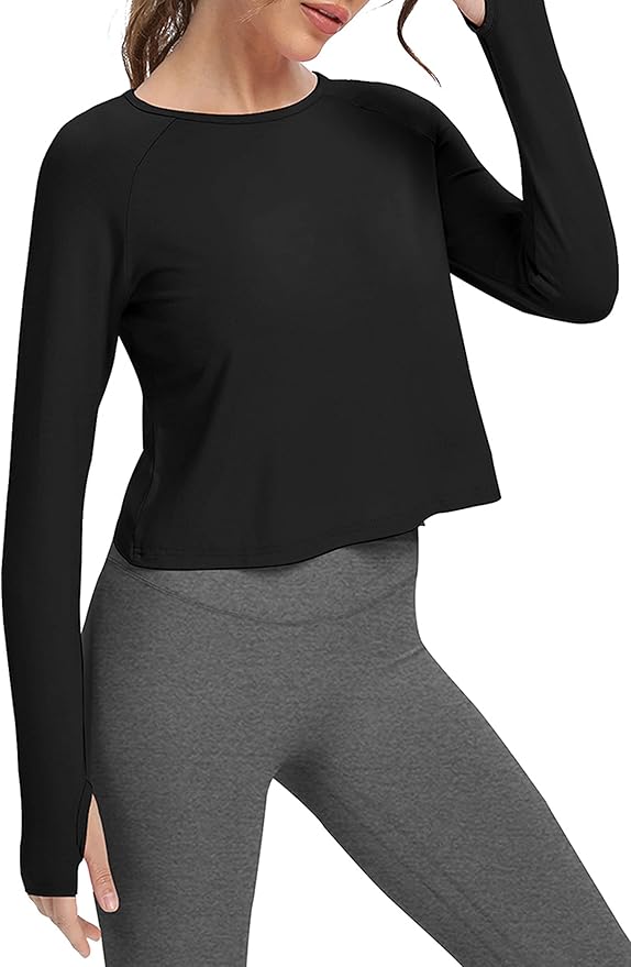 Bestisun Long Sleeve Athletic Workout Shirts Sports Yoga Gym Crop Tops for Women