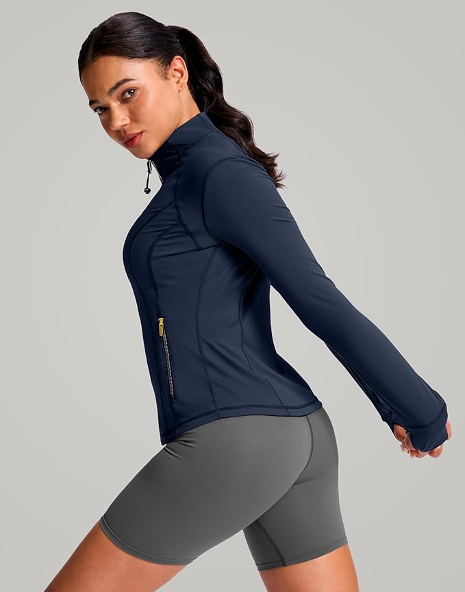 G Gradual Women's Workout Jackets Extended Waist Length Slim Full Zip 4 Pockets Athletic Jacket Spring Running Yoga Clothes