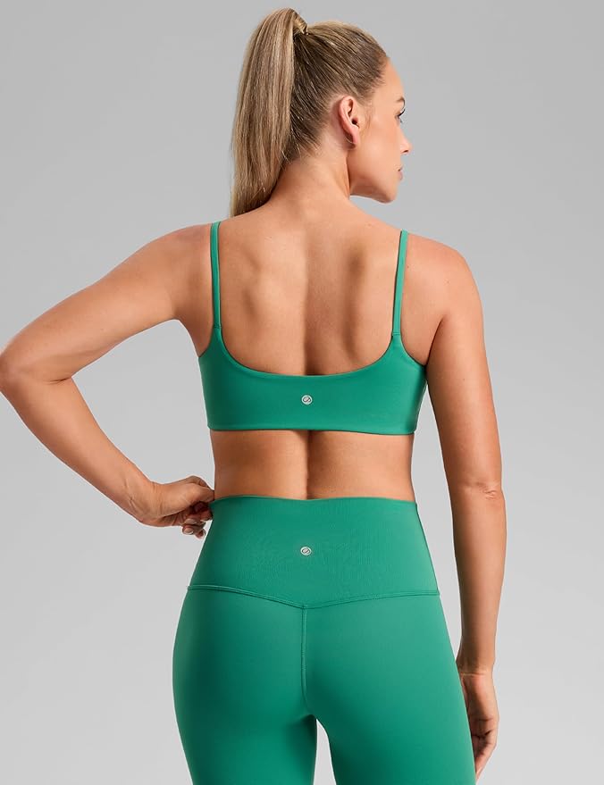 CRZ YOGA Butterbreeze Scoop Neck Sports Bras for Women - Spaghetti Straps Wireless Workout Padded Gym Cami Top
