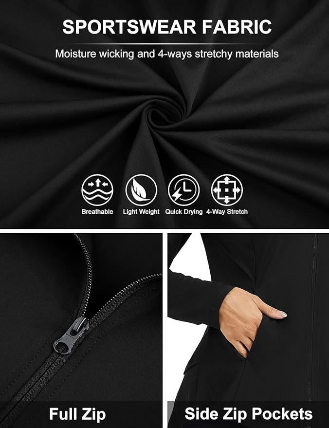 LURANEE Women's Golf Athletic Jackets with Pleated Tennis Skirt Hem Lightweight Full Zip Long Sleeve Shirts with Pockets