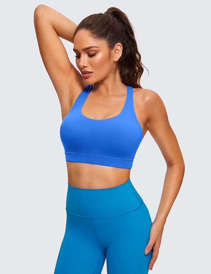 CRZ YOGA Naked Feeling Strappy Padded Sports Bras for Women - Fitness Workout Top Criss Cross Back Yoga Cami