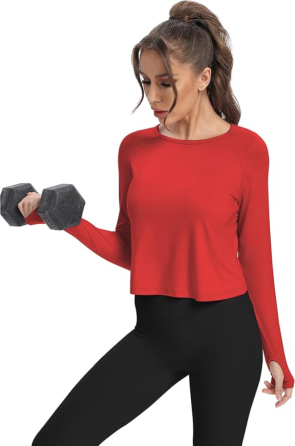 Bestisun Long Sleeve Athletic Workout Shirts Sports Yoga Gym Crop Tops for Women
