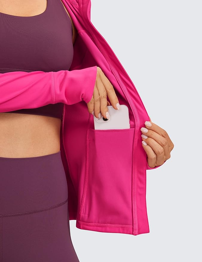 CRZ YOGA Butterluxe Hooded Athletic Jackets for Women - Full Zip Track Casual Tops with Thumb Holes Pockets