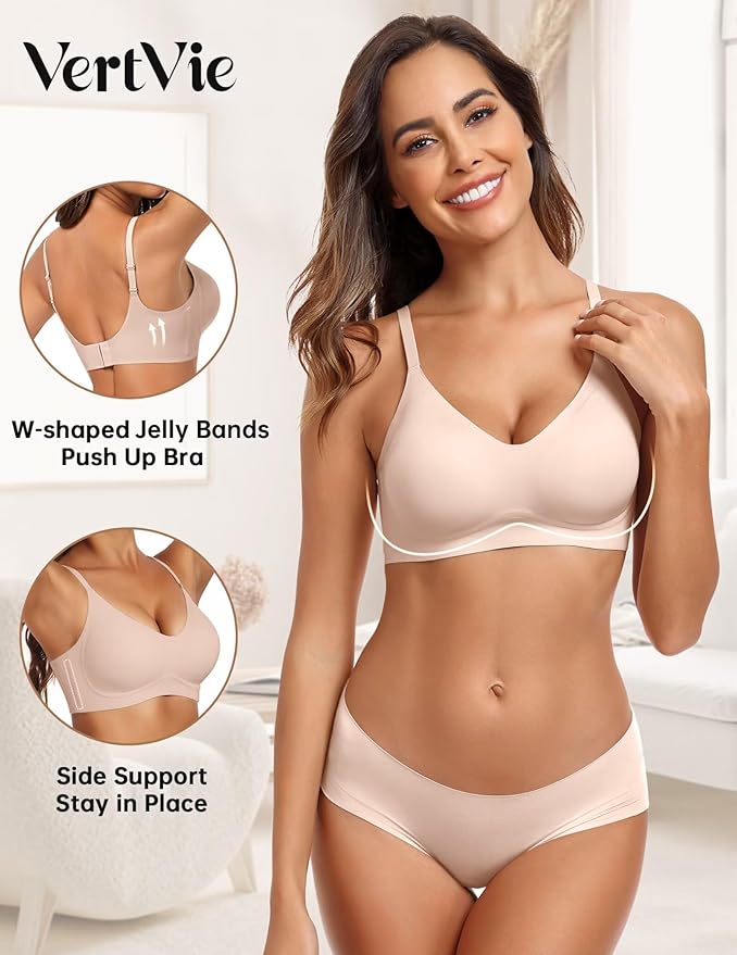 Vertvie Womens Seamless Jelly Bras No Underwire Comfort Push Up Bras Buttery Soft Wireless Bralette Full Coverage Sports Bra