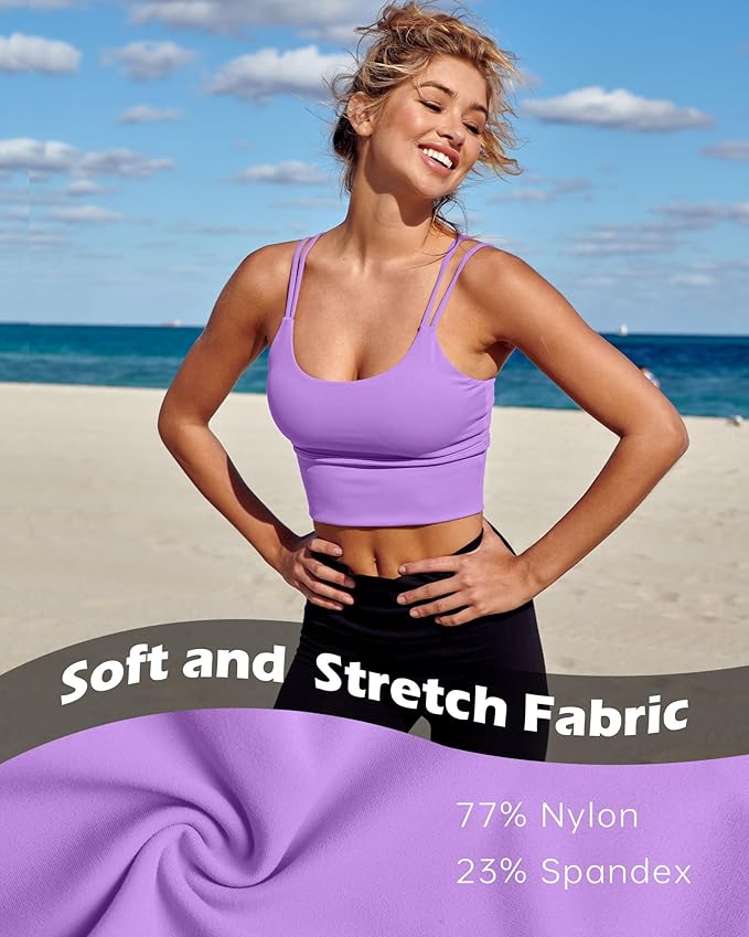 Everrysea Sports Bras for Women High Support Longline Workout Tank Tops Built in Bra Strappy Yoga Padded Crop Top