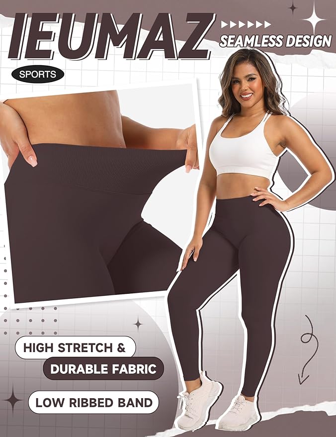 Ieumaz Scrunch Butt Lifting Leggings for Women Gym Seamless Workout Leggings Mid Low Waist Tummy Control Yoga Pants