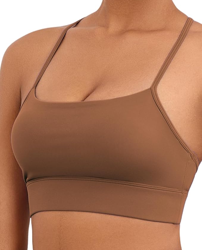 Womens Y-Back Sports Bra, Weightless Padded Yoga Bra, Spaghetti Strap Low Impact Gym Top for Workout & Daily Wear