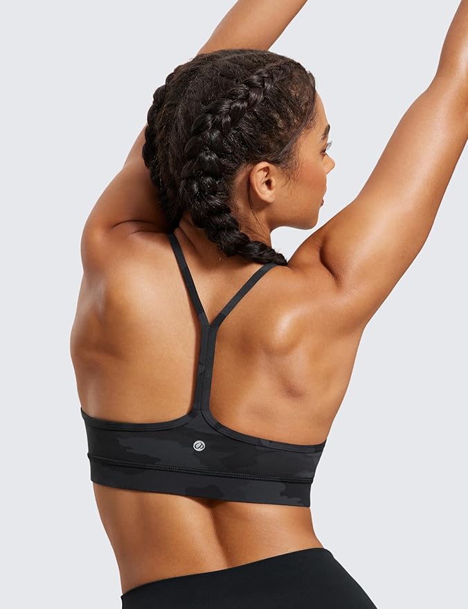 CRZ YOGA Butterluxe Y Back Sports Bras for Women - Padded Racerback Low Impact Spaghetti Thin Strap Workout Yoga Top
