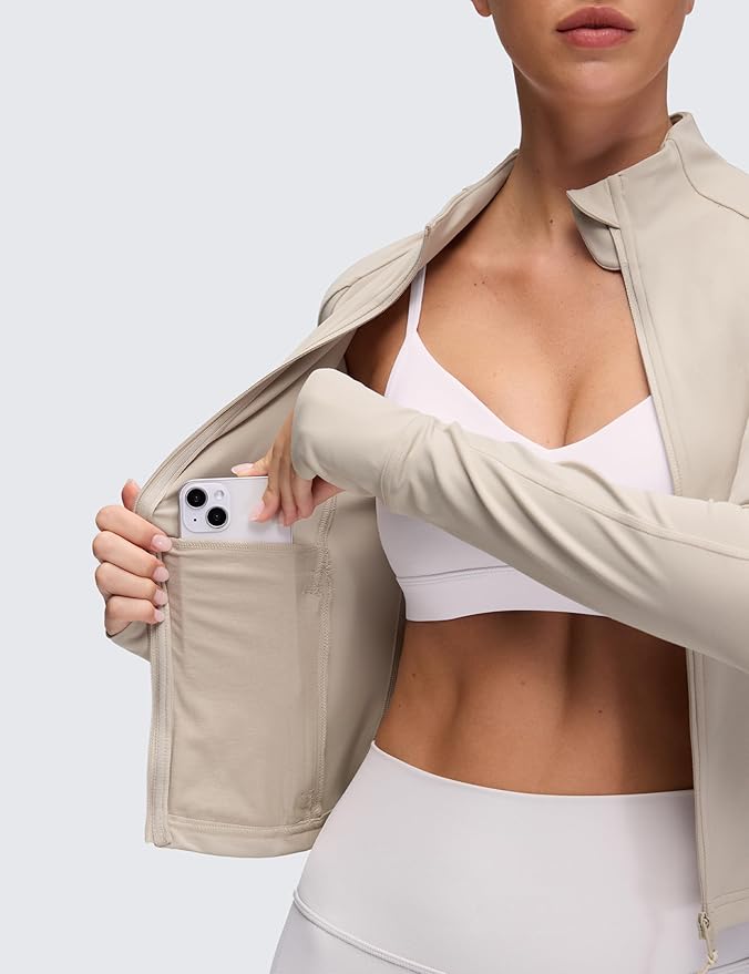 CRZ YOGA Butterluxe Waist Length Jackets for Women - Full Zip Athletic Track Tops with Thumb Holes Pockets