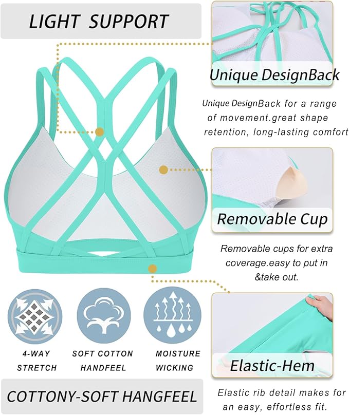 RUNNING GIRL Sports Bras for Women,Strappy Crisscross Back Padded Low Impact Running Sports Bra with Removable Cups