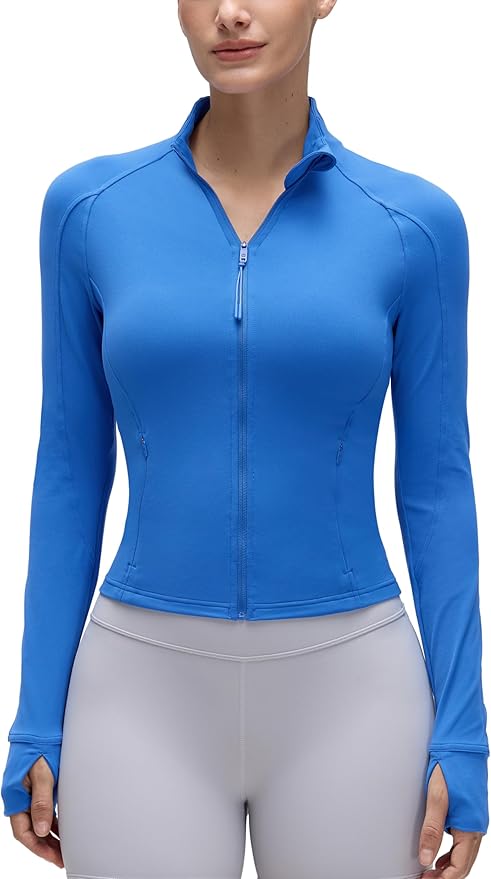 CRZ YOGA Butterluxe Waist Length Jackets for Women - Full Zip Athletic Track Tops with Thumb Holes Pockets