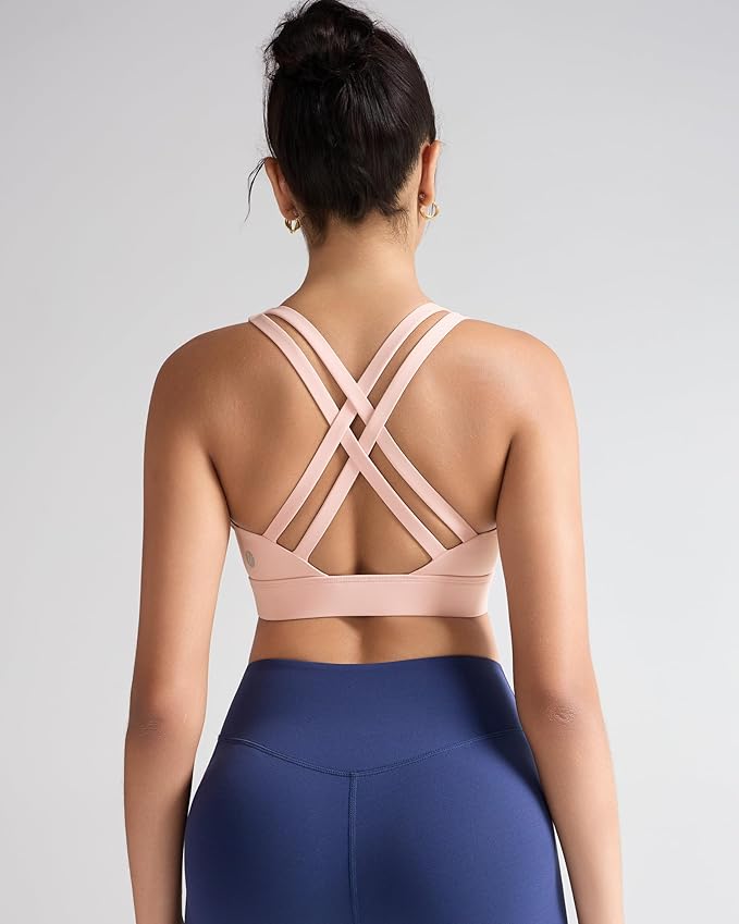 RUNNING GIRL High Impact Sports Bras for Women - Scoop Neck Strappy Sports Bra High Support Moulded Cup Workout Bra