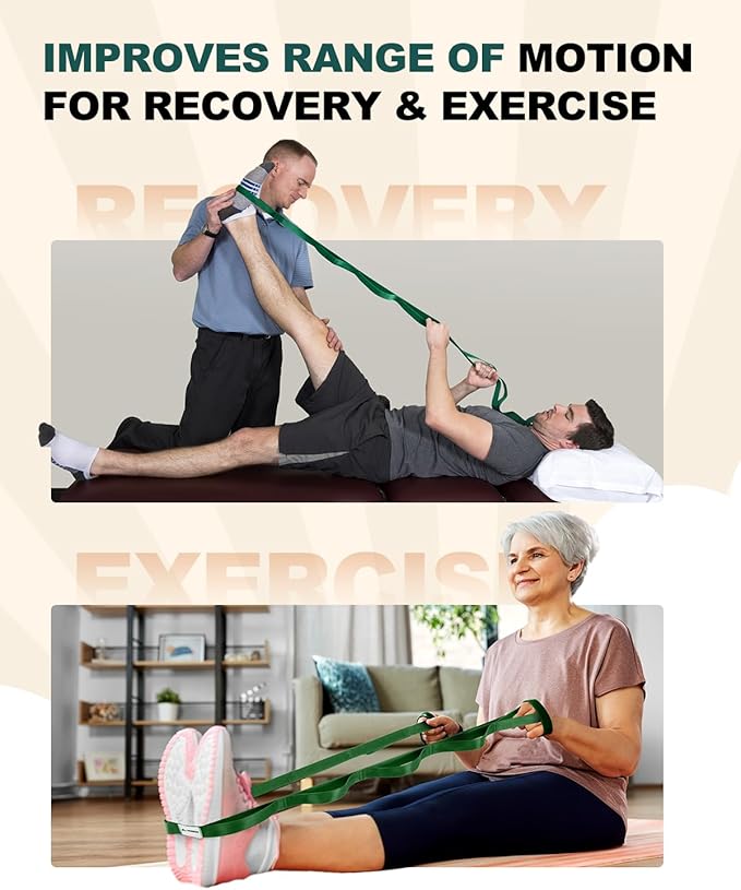Trideer Stretching Strap for Physical Therapy & Home Rehab, Non-Elastic Yoga Strap for Stretching with Loops for Hamstring, Calf & Back Stretcher Mobility, Hip & Pilates
