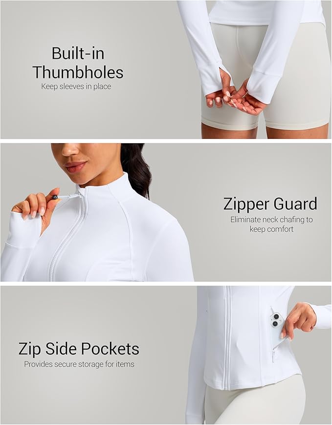 G Gradual Women's Workout Jackets Extended Waist Length Slim Full Zip 4 Pockets Athletic Jacket Spring Running Yoga Clothes