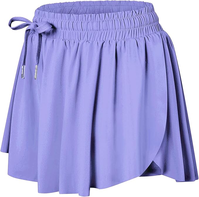 Wsirmet Flowy Shorts for Women Butterfly Shorts 2 in 1 Athletic Workout Gym Biker Running Shorts with Pockets