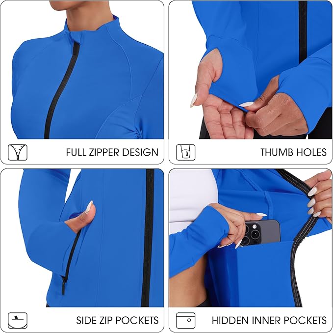 Workout Jackets for Women Lightweight Running Sweat Jackets Full Zip Up Exercise Yoga Athletic Clothes with Pockets