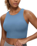 CRZ YOGA Butterluxe High Neck Crop Tank Tops for Women - Racerback Padded Longline Sports Bras Workout