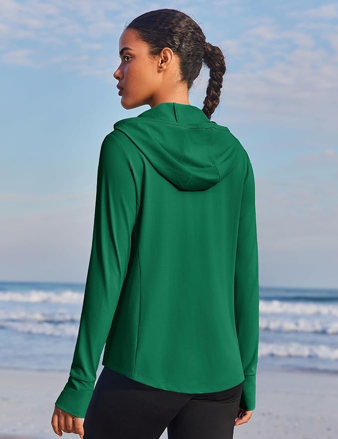 PINSPARK Women's UPF 50+ Sun Protection Hoodie Jacket Lightweight Full Zip Athletic Jacket Long Sleeve Shirt with Pockets