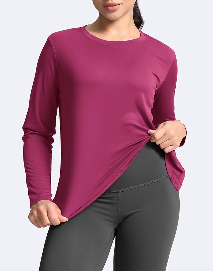 SANTINY Women's Lightweight Long Sleeve Workout Tops Split Back Gym Running Hiking Athletic Shirt Quick Dry UPF 50+ Sun Shirt