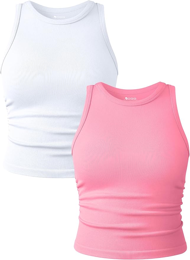 OQQ Women's 2 Piece Tank Tops Crew Neck Sleeveless Basic Stretch Casusal Yoga Crop Camis