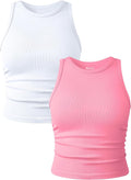 OQQ Women's 2 Piece Tank Tops Crew Neck Sleeveless Basic Stretch Casusal Yoga Crop Camis