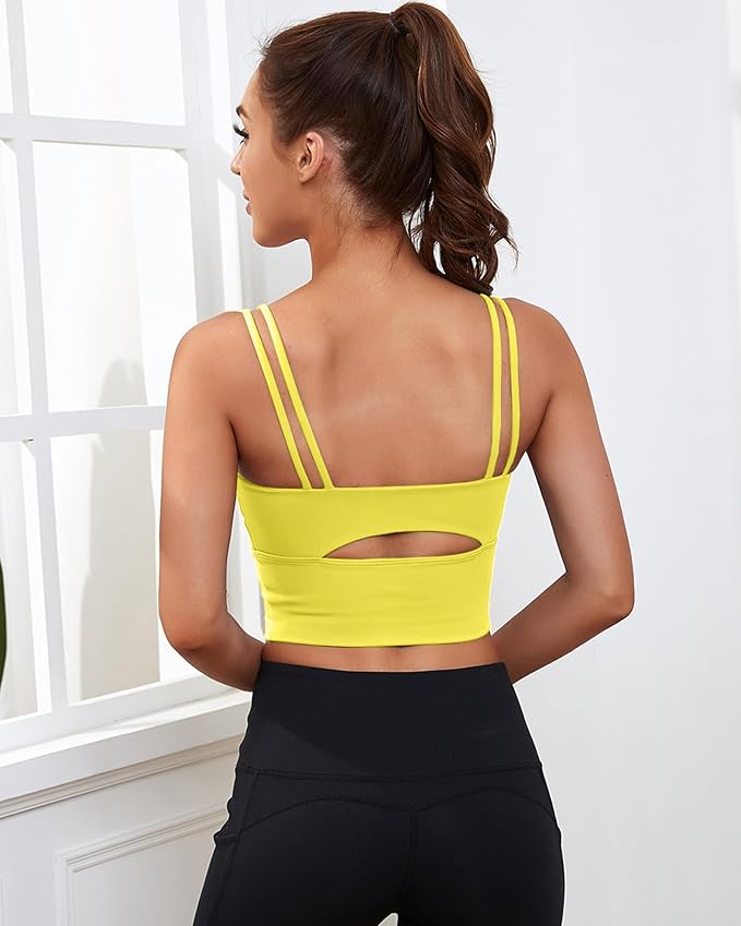 Everrysea Sports Bras for Women High Support Longline Workout Tank Tops Built in Bra Strappy Yoga Padded Crop Top