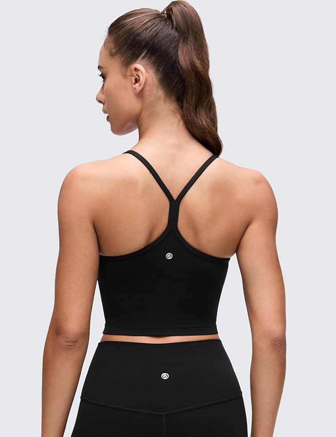 CRZ YOGA Butterluxe Y Back Crop Tank Tops for Women - Spaghetti Straps Racerback Padded Yoga Workout Longline Sports Bras