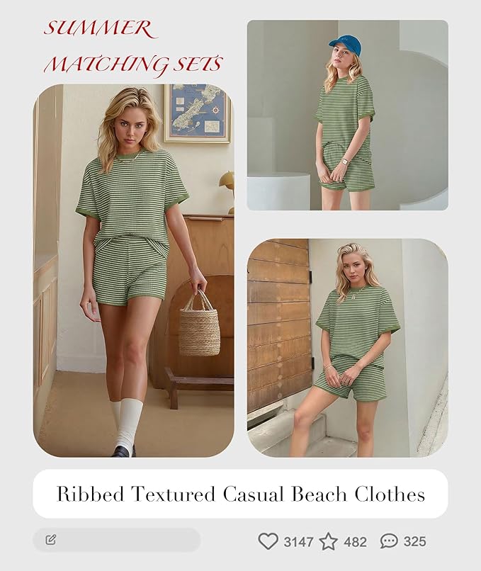 MARZXIN Women 2 Piece Shorts Set 2026 Casual Summer Cruise Outfits Ribbed Loose Short Sleeve Pocket Matching Lounge Sets