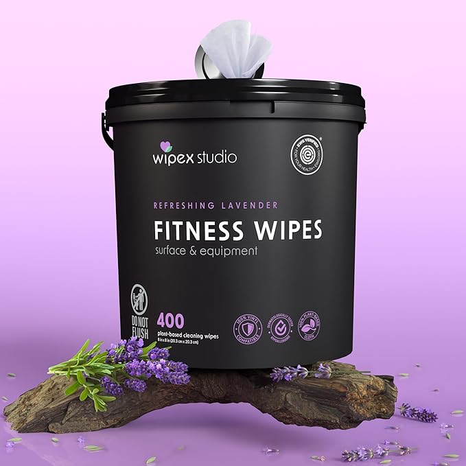 Wipex Gym Wipes - Natural Fitness Equipment Wipes, EWG Verified, Plant-Based Cloth with Lavender & Vinegar, All-Purpose Cleaner - Safe on Peloton Bikes & Yoga Mats, 400 Count