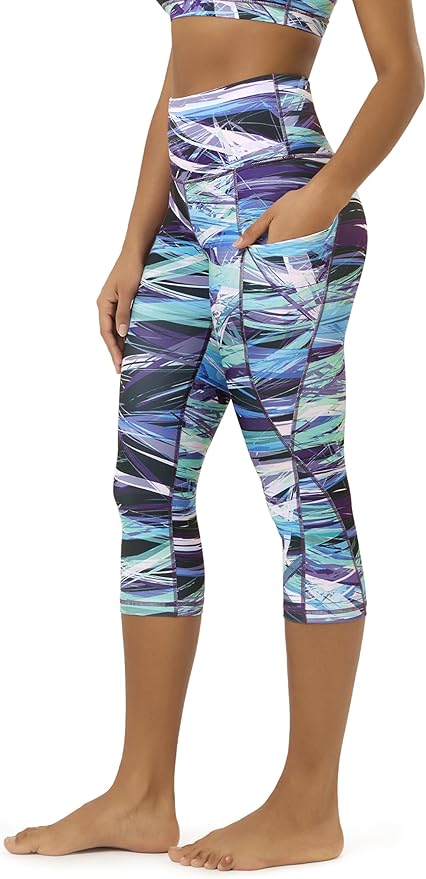 ODODOS Women's High Waisted Yoga Capris with Pockets, Tummy Control Non See Through Workout Athletic Running Capri Leggings