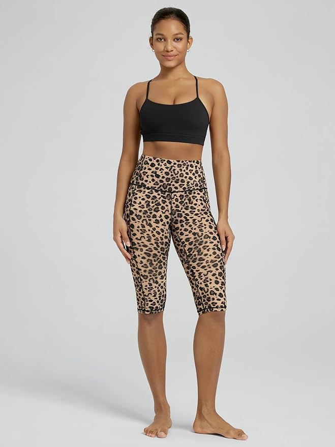 ODODOS Women's High Waisted Yoga Capris with Pockets, Tummy Control Non See Through Workout Athletic Running Capri Leggings