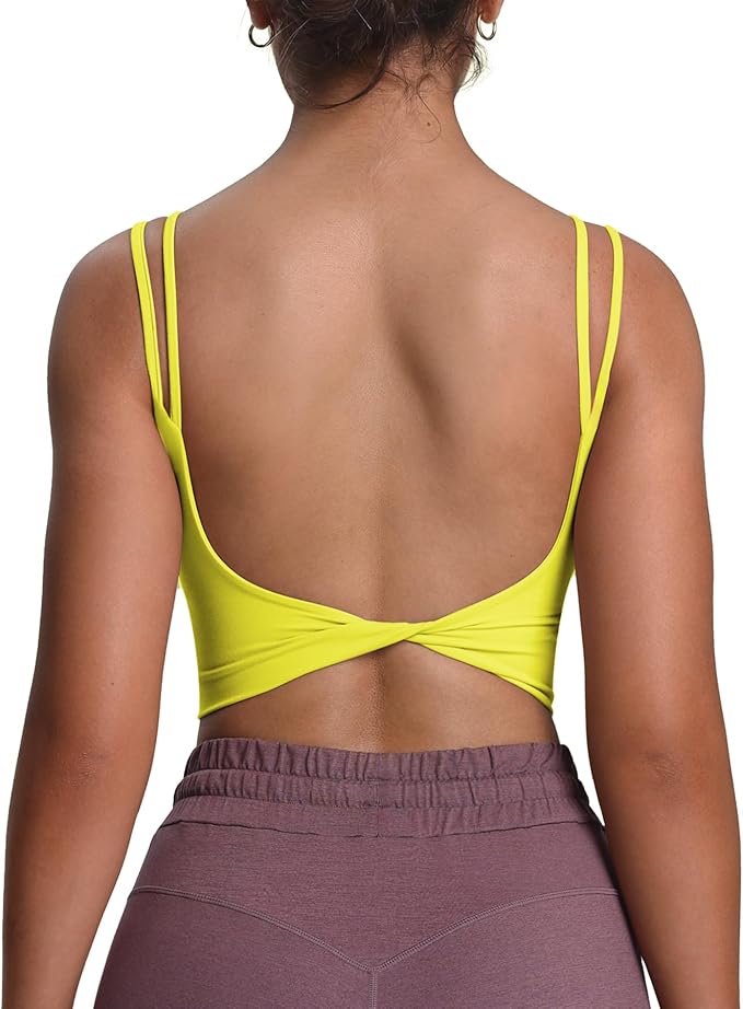 Aoxjox Women's Workout Sports Bras Fitness Yoga Crop Tank Metamorph Twist Back Cami