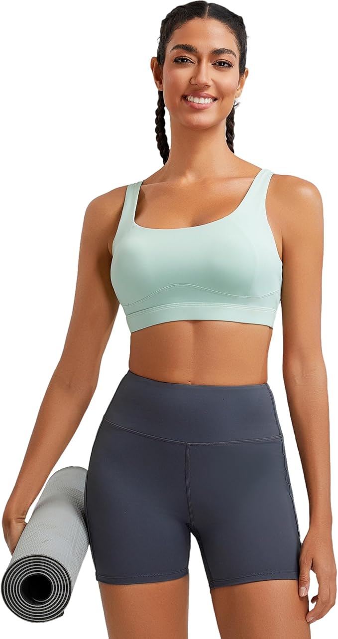 RUNNING GIRL Sports Bras for Women High Support,Racerback High Impact Grey Sports Bra Moulded Cup Workout Bra Push up