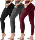 3 Pack Leggings with Pockets for Women,Butt Lift High Waisted Tummy Control Workout Yoga Pants Reg & Plus Size