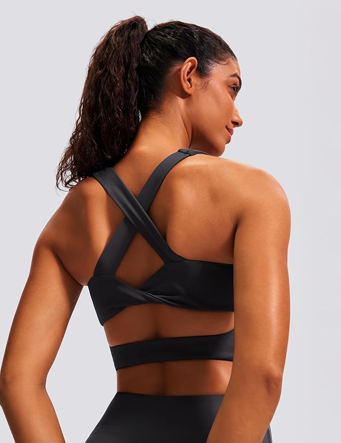 Sports Bras for Women Criss-Cross Back Padded Workout Tank Tops Medium Support Crop Tops for Women
