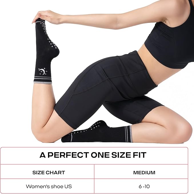 CoolMate Pilates Socks with Grips for Women, Yoga Socks, Crew Non Slip Women for Barre, Pilates Gifts for Women
