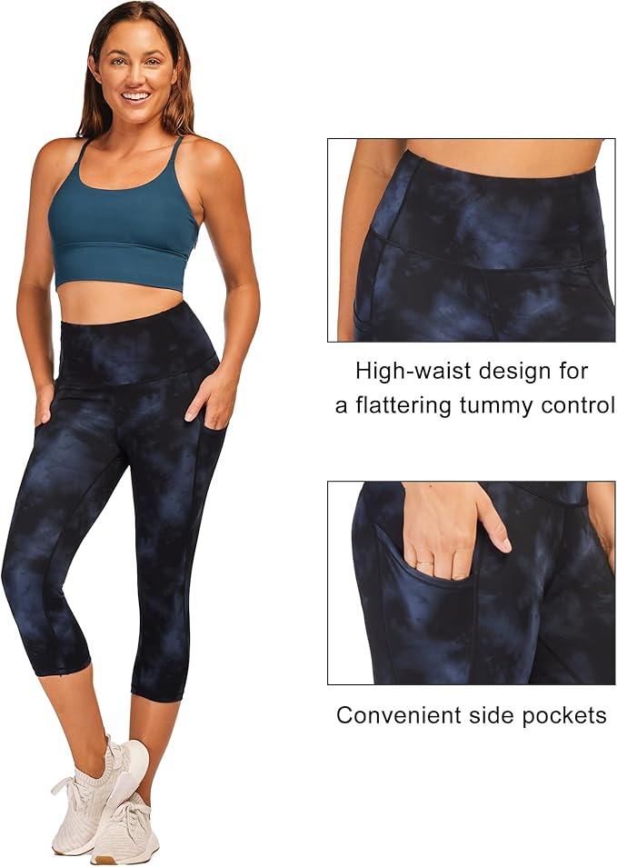 Stelle Women's Capri Yoga Pants with Pockets Essential High Waisted Leggings for Workout